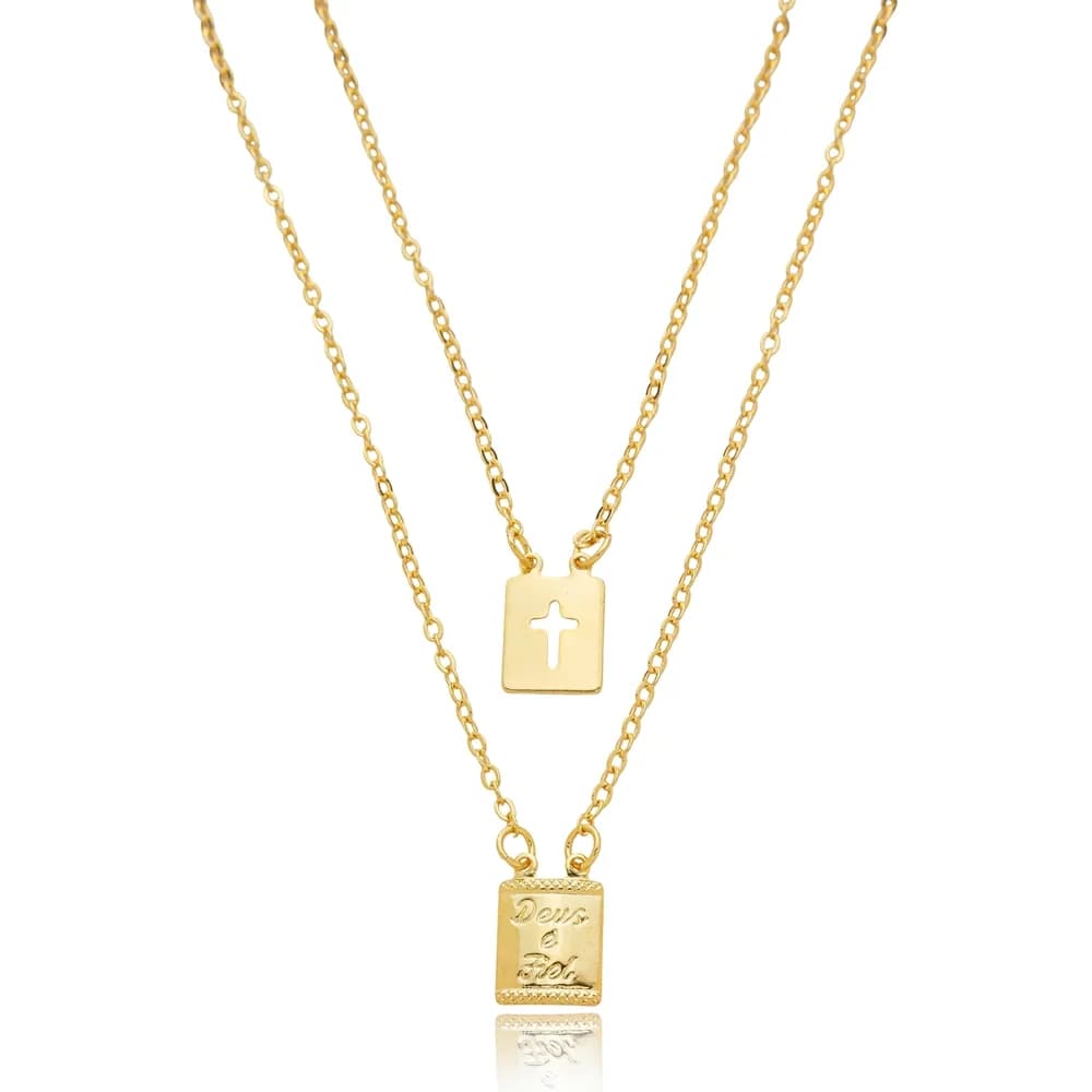 Colar Escapulário Deus é Fiel Semijoia Ouro 18K