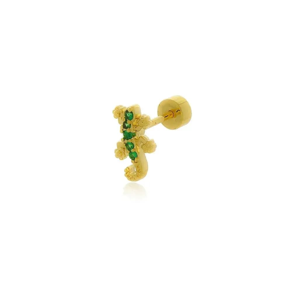 PIERCING FURO LAGARTIXA CRAVEJADO EM ZIRCONIAS NO ESMERALDA