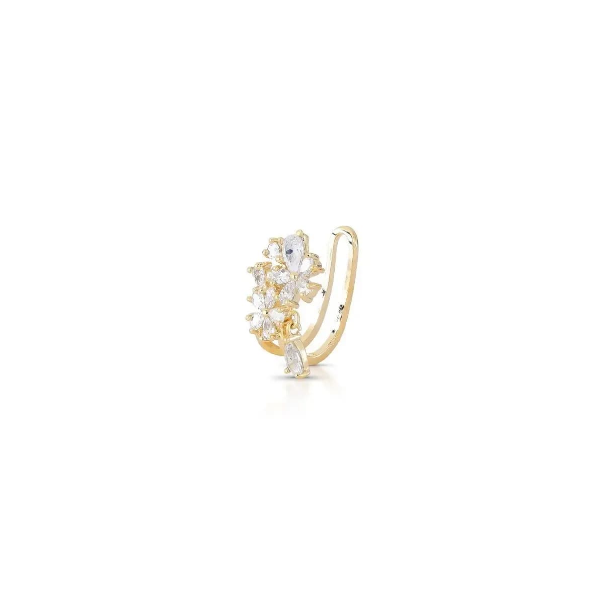 PIERCING FAKE FLOWER COM PÊNDULO EM GOTA CRAVEJADO COM ZIRCÔNIAS