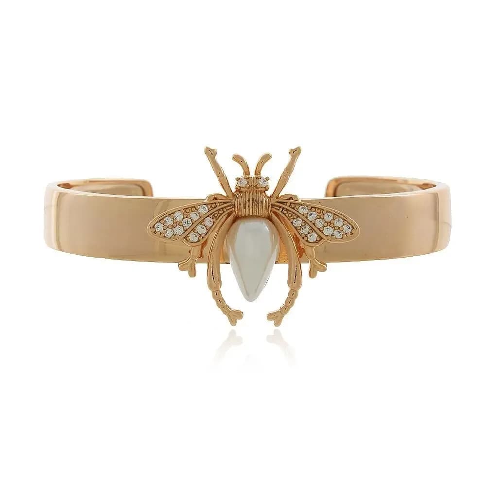 BRACELETE WASP CRAVEJADO EM ZIRCÔNIAS COM DETALHE EM PÉROLA