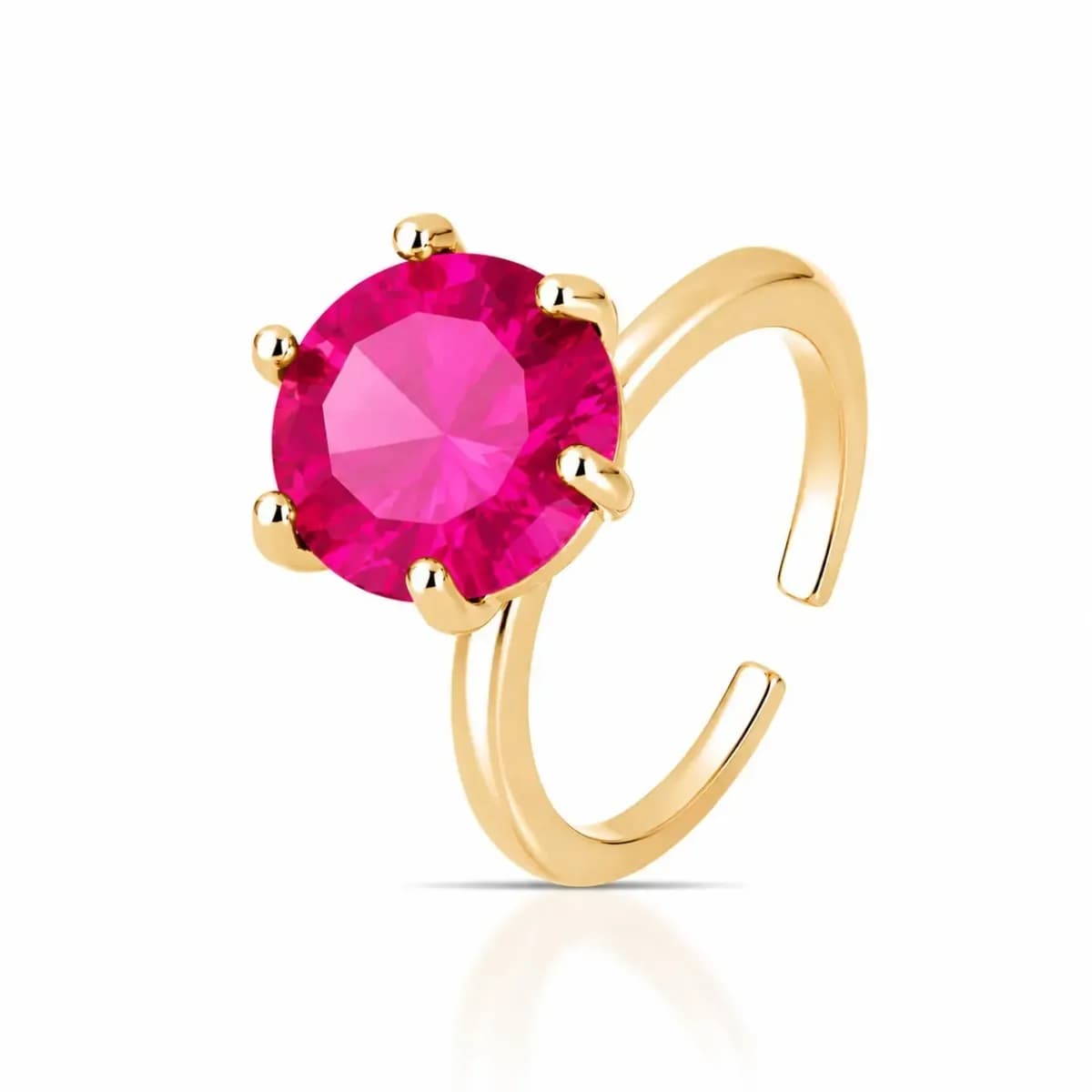 Anel Solitário Princess 11mm com Zircônia e Cravação de 6 Garras – Regulável — Ban. Dourado / Pink