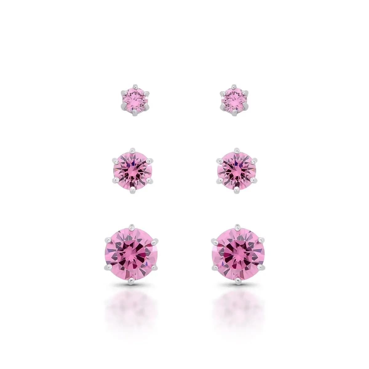 BRINCO TRIO PONTO DE LUZ — Ban. Ródio Branco / 8 mm + 6 mm + 4 mm / Rhodolite
