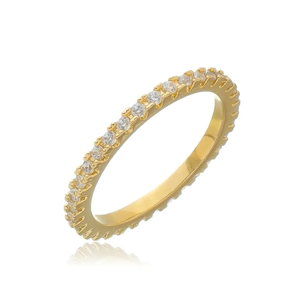 Anel com Fileira em Micro Zircônias Semijoia Ouro 18K