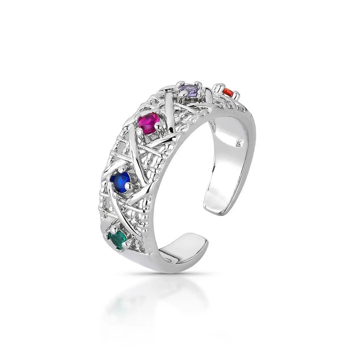 ANEL RENDA COLOR CRAVEJADO COM ZIRCÔNIAS - AJUSTÁVEL