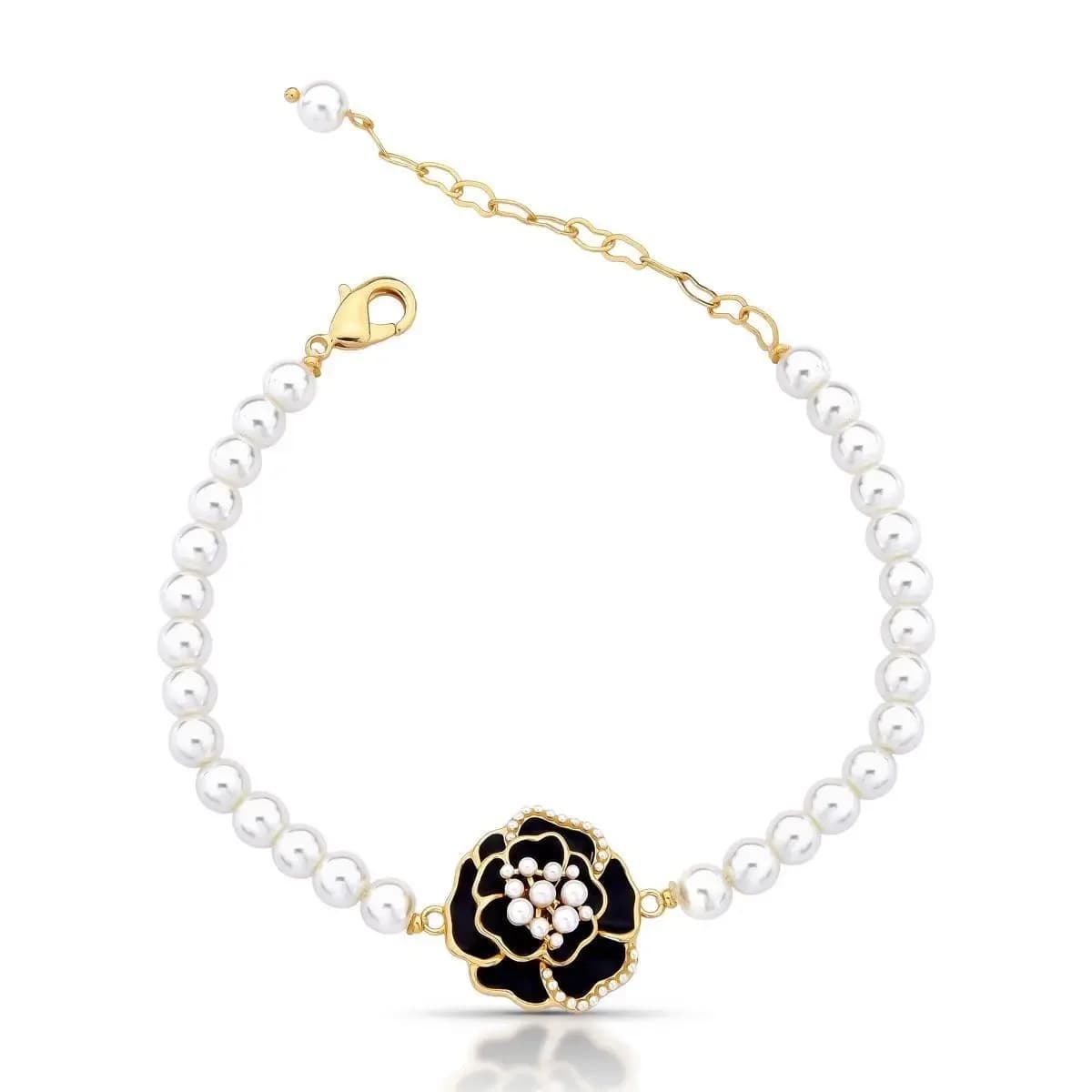 PULSEIRA PÉROLA SHELL GARDÊNIA ESMALTADA COM DETALHES EM MINI PÉROLAS SHELL