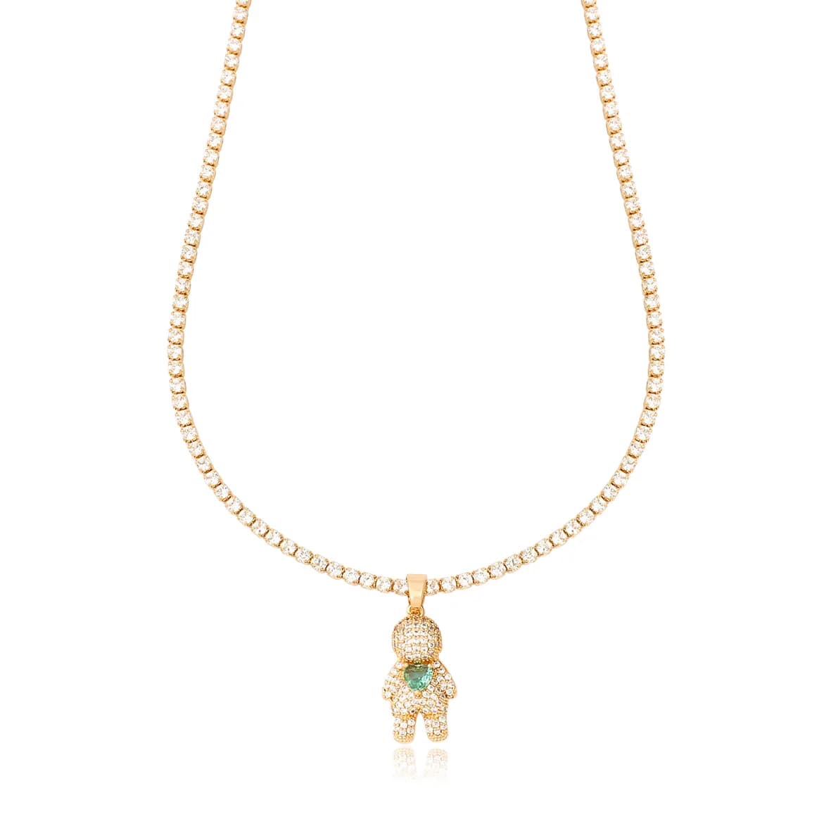 Colar Riviera de Zircônias com Pingente 1 Menino com Coração Folheado Ouro 18k