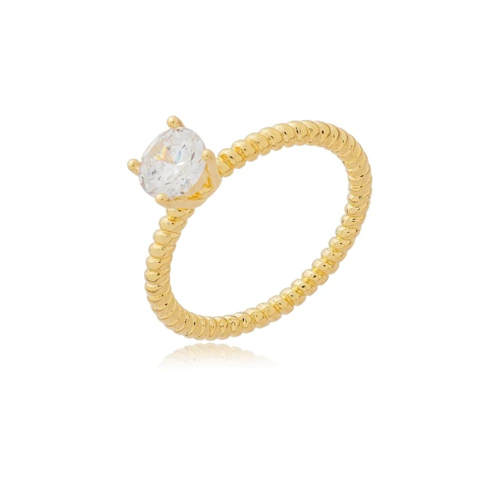 Anel Torcido com Ponto de Luz Redondo Semijoia Ouro 18K