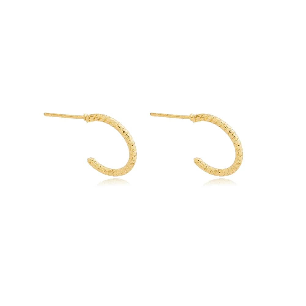 Brinco Argola Texturizada com Riscos Semijoia Ouro 18K
