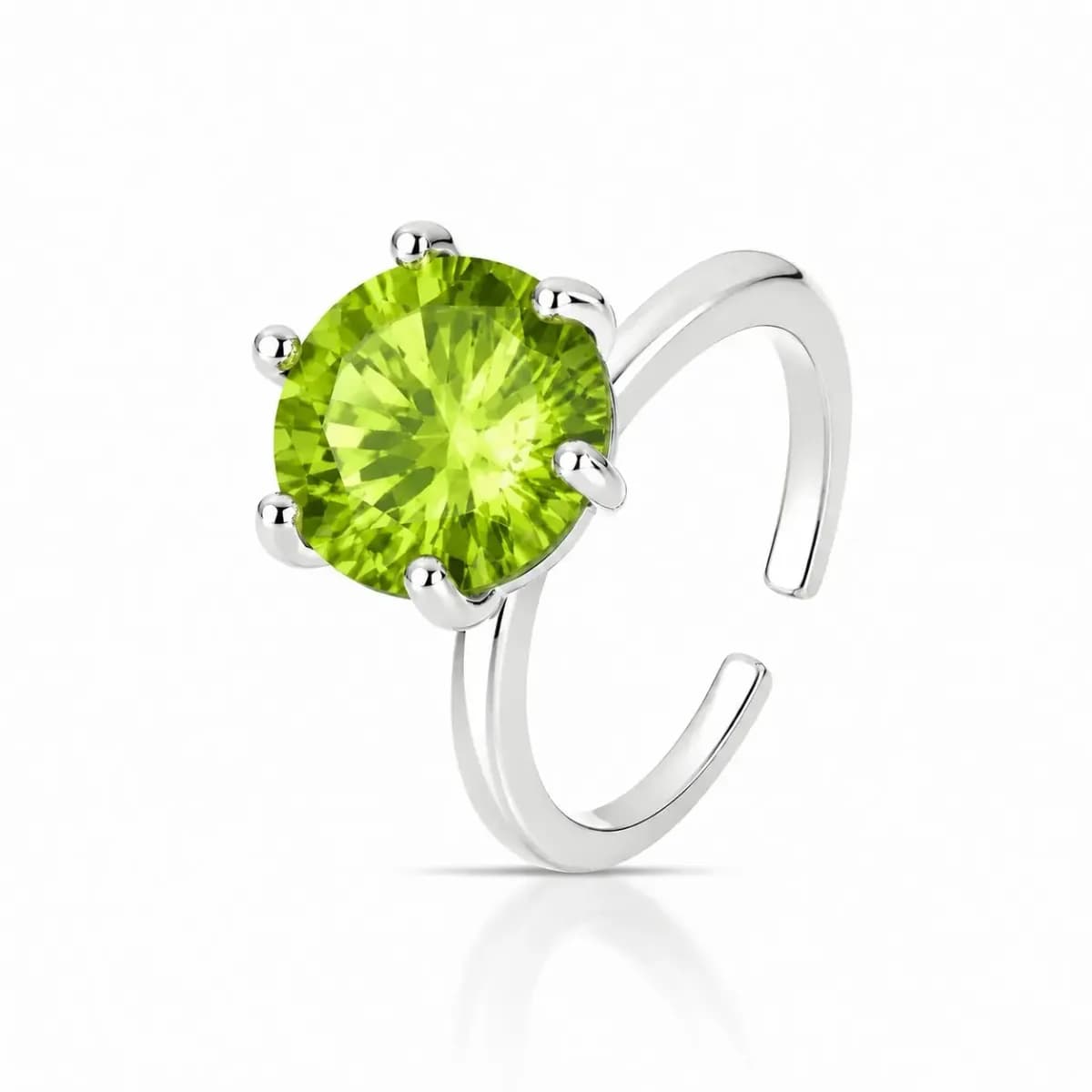 Anel Solitário Princess 11mm com Zircônia e Cravação de 6 Garras – Regulável — Ban. Ródio Branco / Limoncello