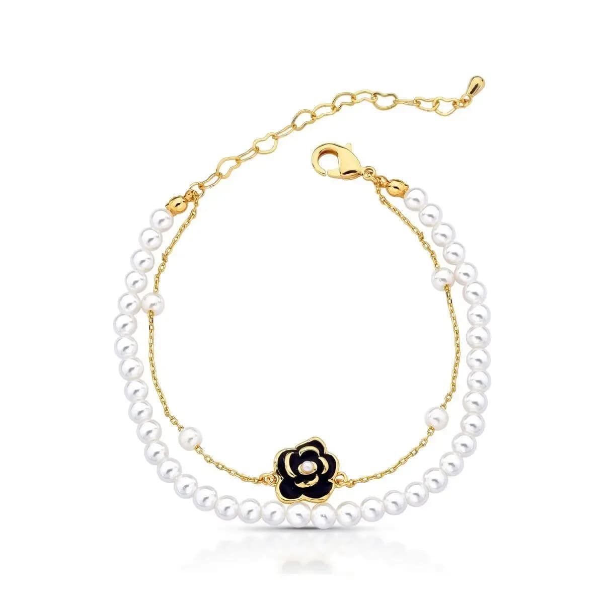 PULSEIRA DUPLA PÉROLA SHELL CAMÉLIA ESMALTADA DELICADA