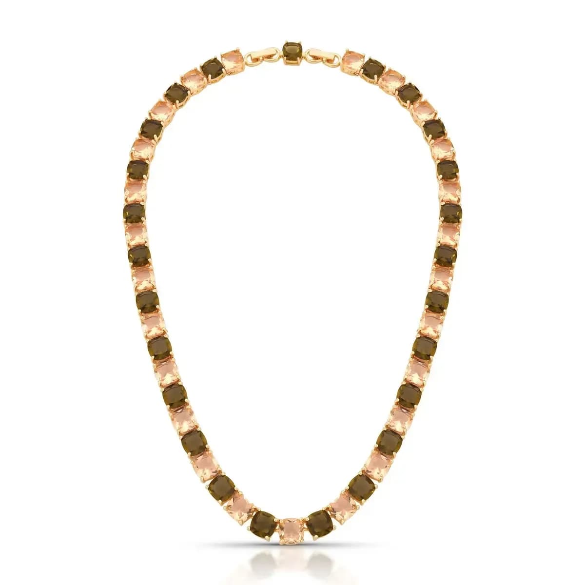 COLAR RIVIERA GEMA 8MM SQUARE — Ban. Dourado / 42 cm / Morganite E Olive