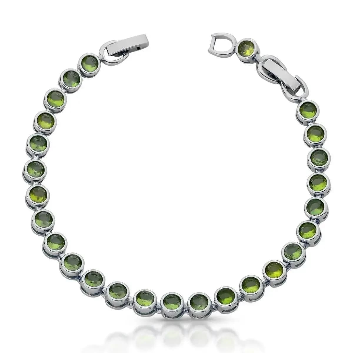 PULSEIRA LUXO PEDRARIA BOLINHA — Ban. Ródio Branco / 16 cm / Verde