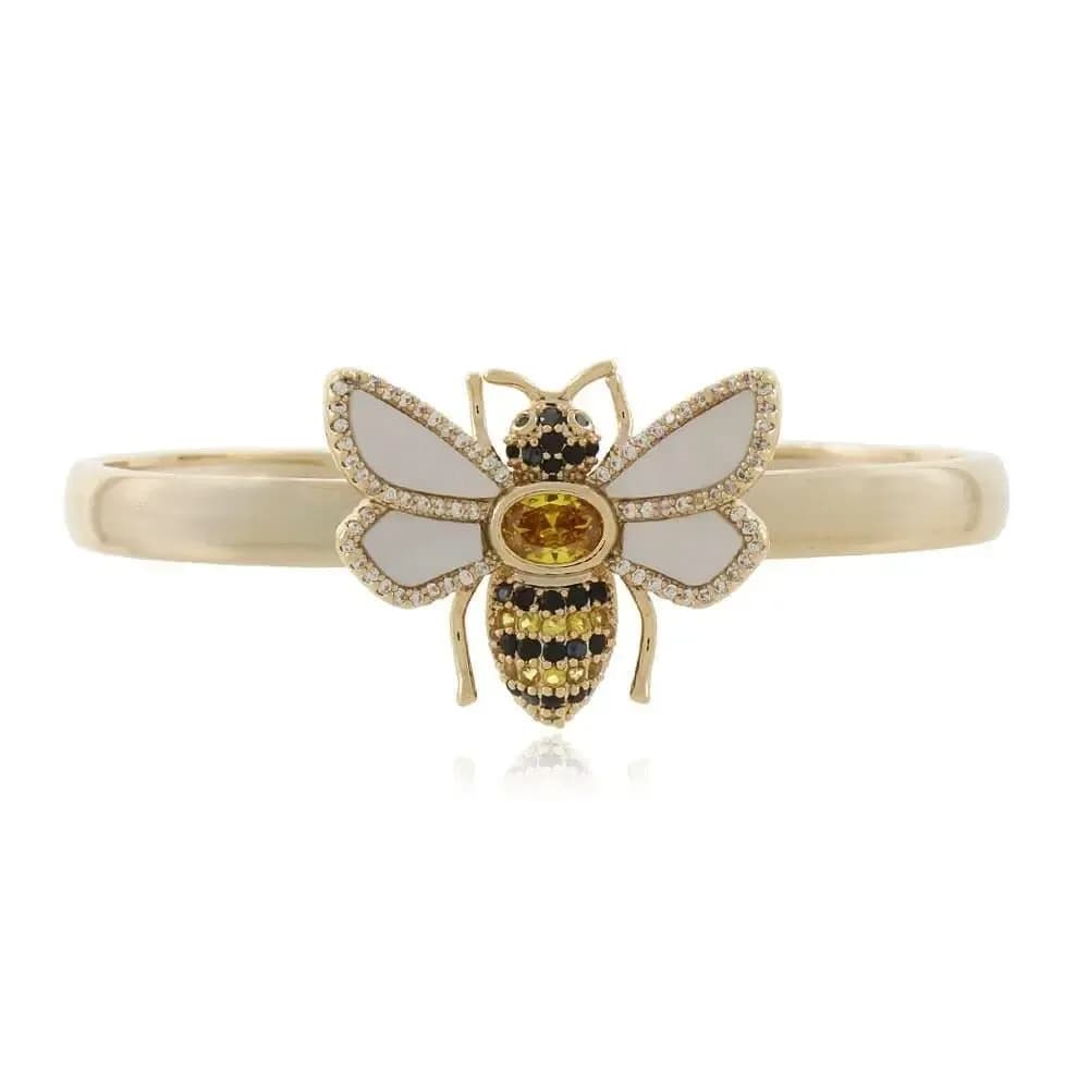 BRACELETE LISO HONEY ABELHA CRAVEJADA ASAS EM MADREPEROLA