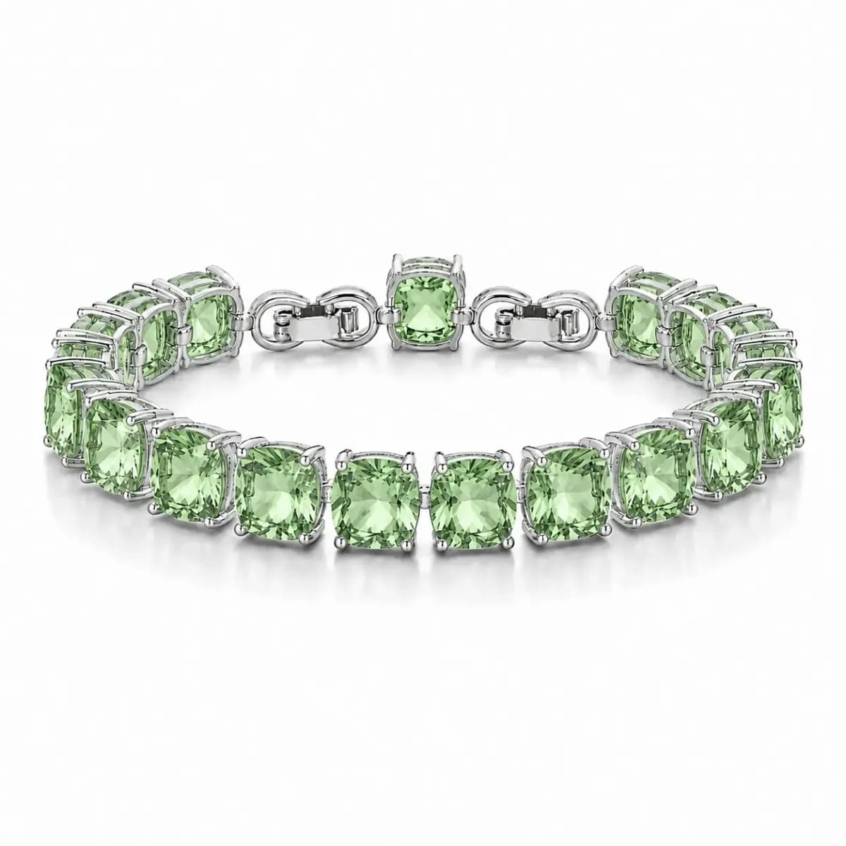 Pulseira riviera gema square — Ban. Ródio Branco / Verde claro