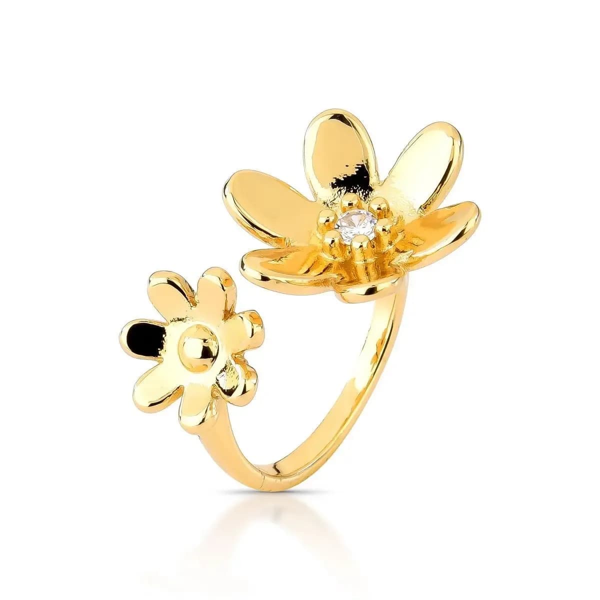 ANEL DUO FLORAL COM ZIRCÔNIA CENTRAL - AJUSTÁVEL