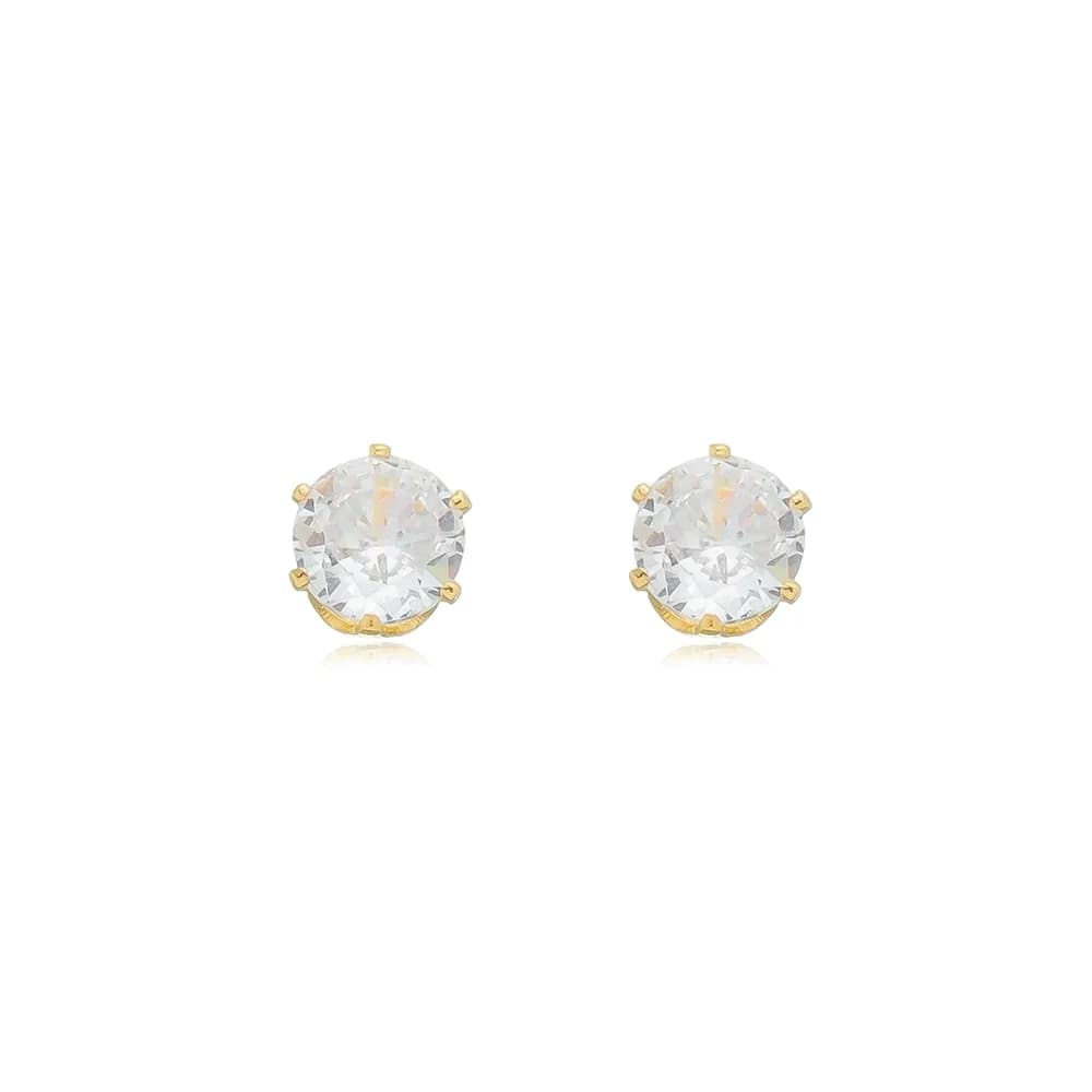 Brinco Ponto de Luz Zircônia Cristal 6MM Semijoia Ouro 18K