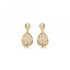 Brinco Duas Gotas Cravejadas Semijoia Ouro 18K