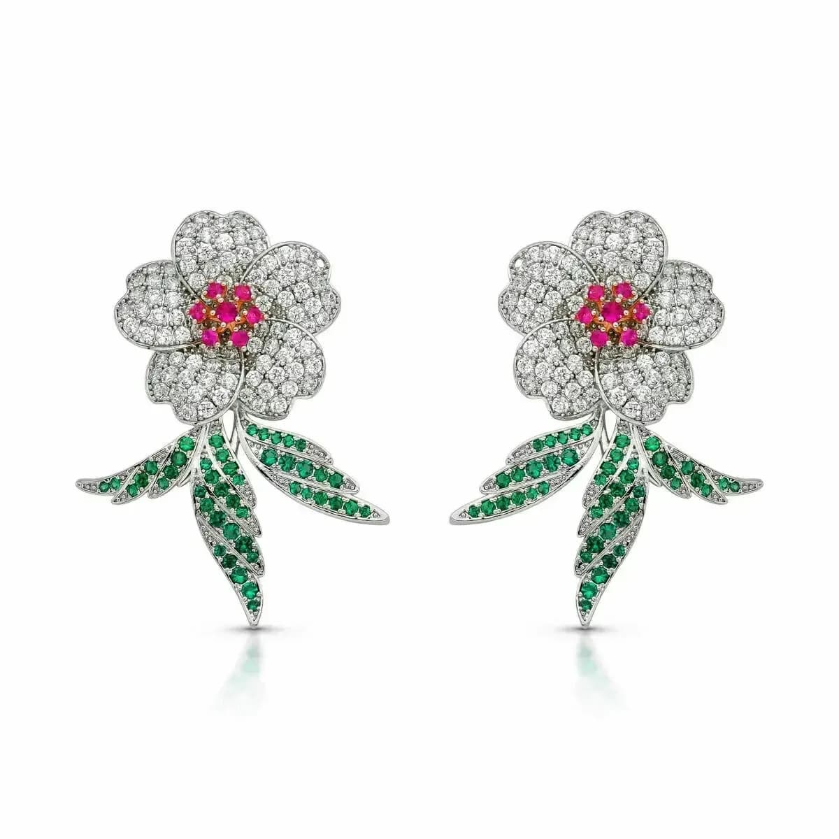 BRINCO LUXO FLOR HIBISCO CRAVEJADO COM ZIRCÔNIAS
