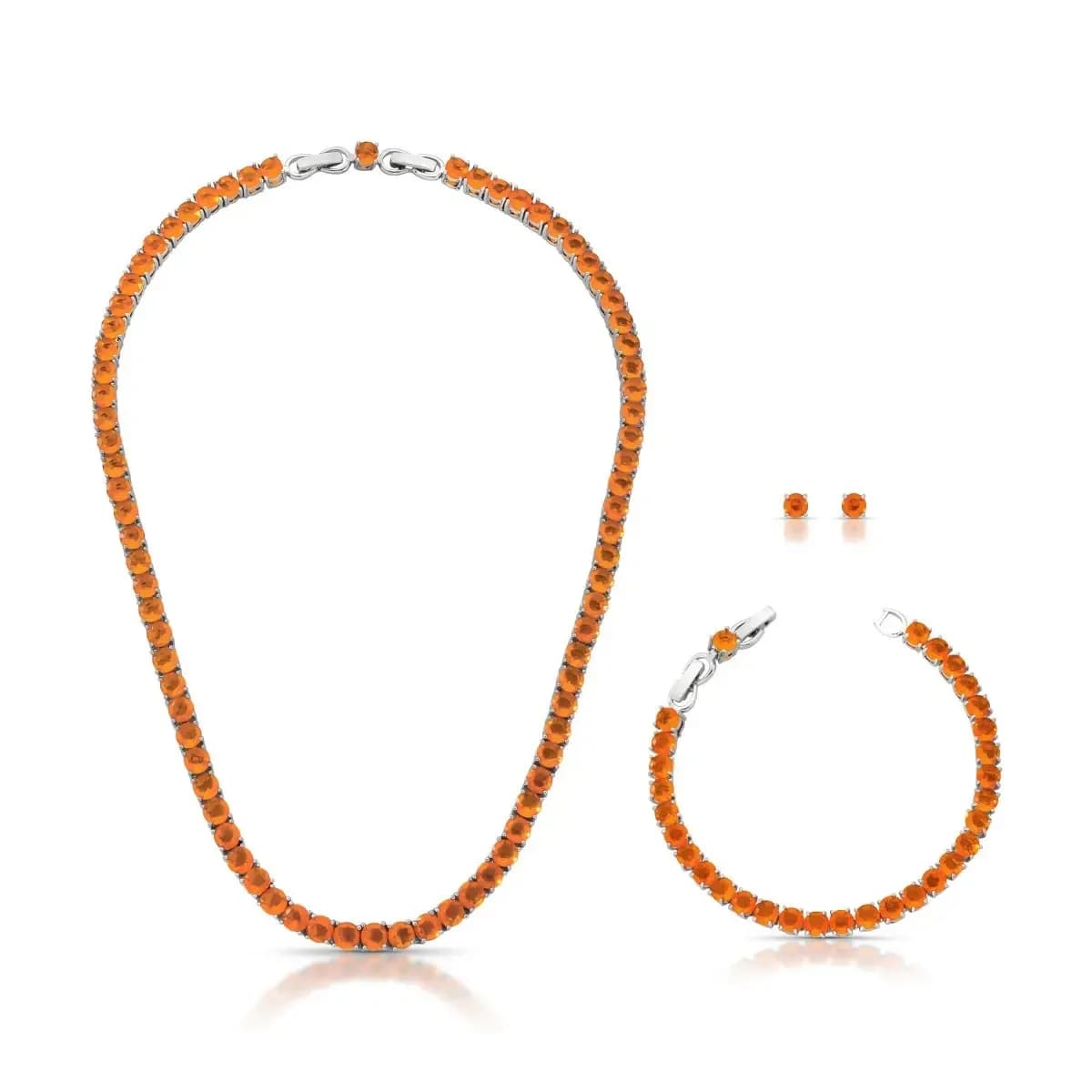 CONJUNTO RIVIERA 5MM COLAR, PULSEIRA, BRINCO. — Ban. Ródio Branco / Laranja