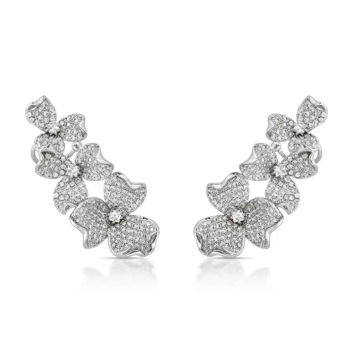 BRINCO EAR CUFF FLOWER LUXO PINO EM PRATA 925