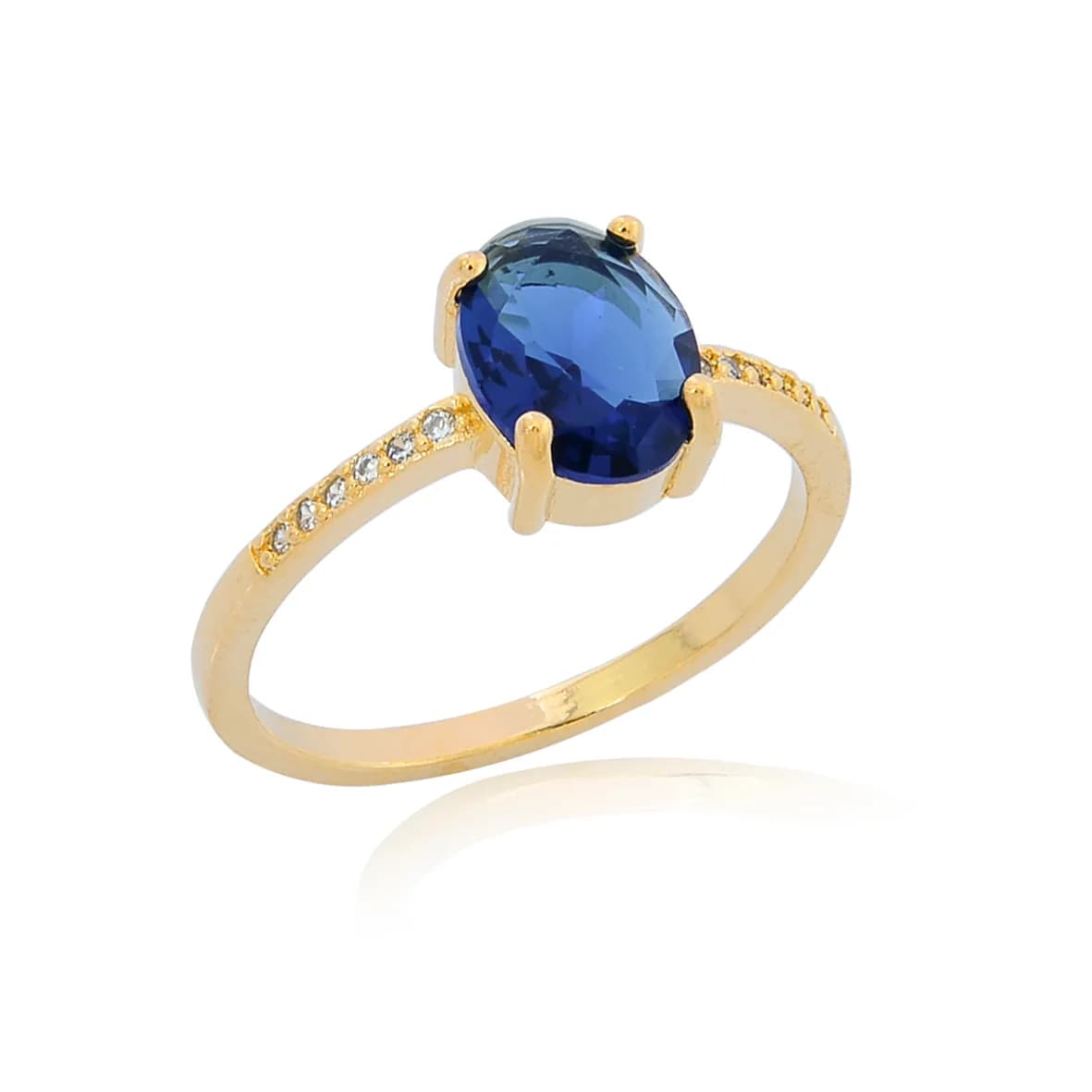 Anel Solitário Pedra Oval com Micro Zircônias Folheado Ouro 18k