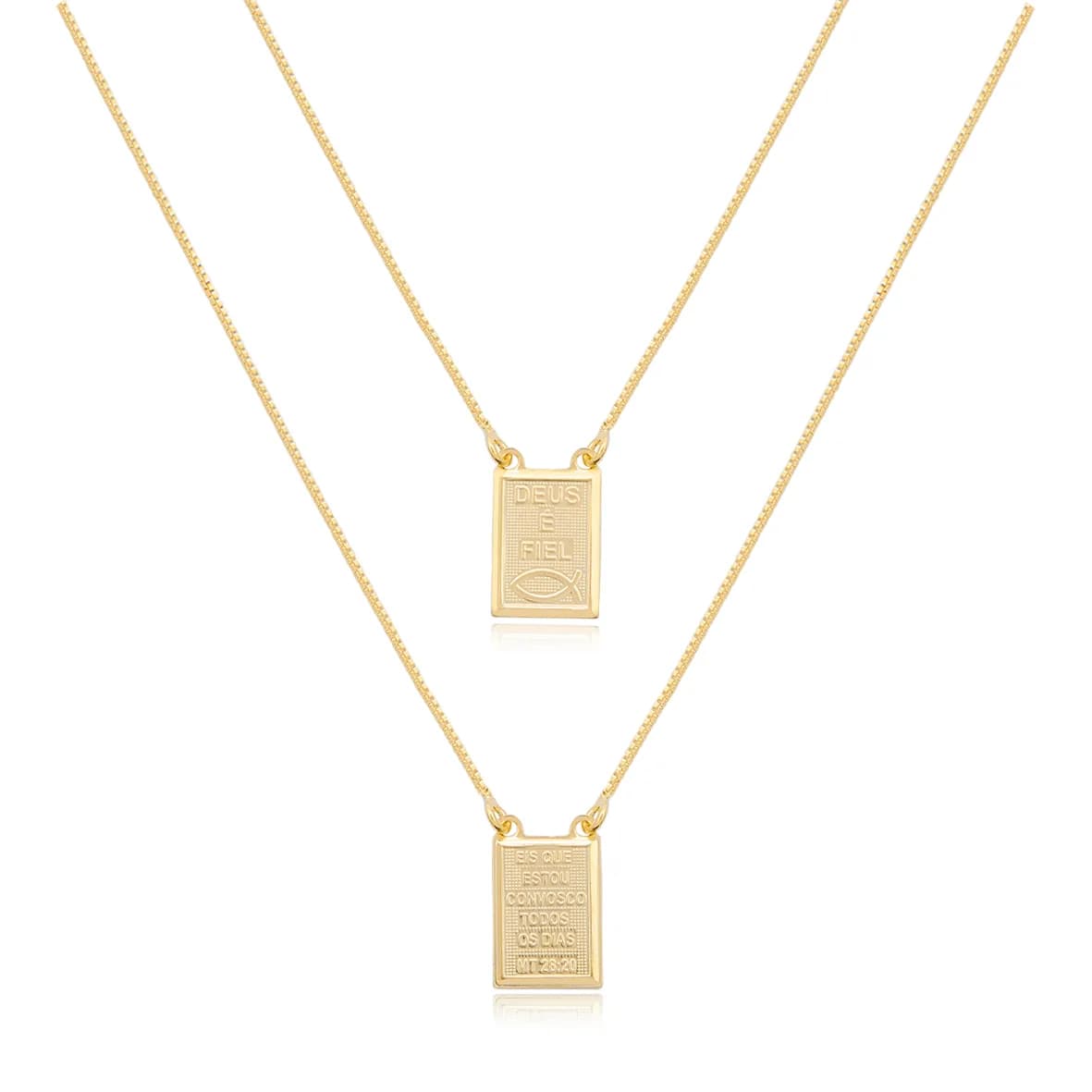 Escapulário Deus é Fiel 70cm Folheado a Ouro 18K