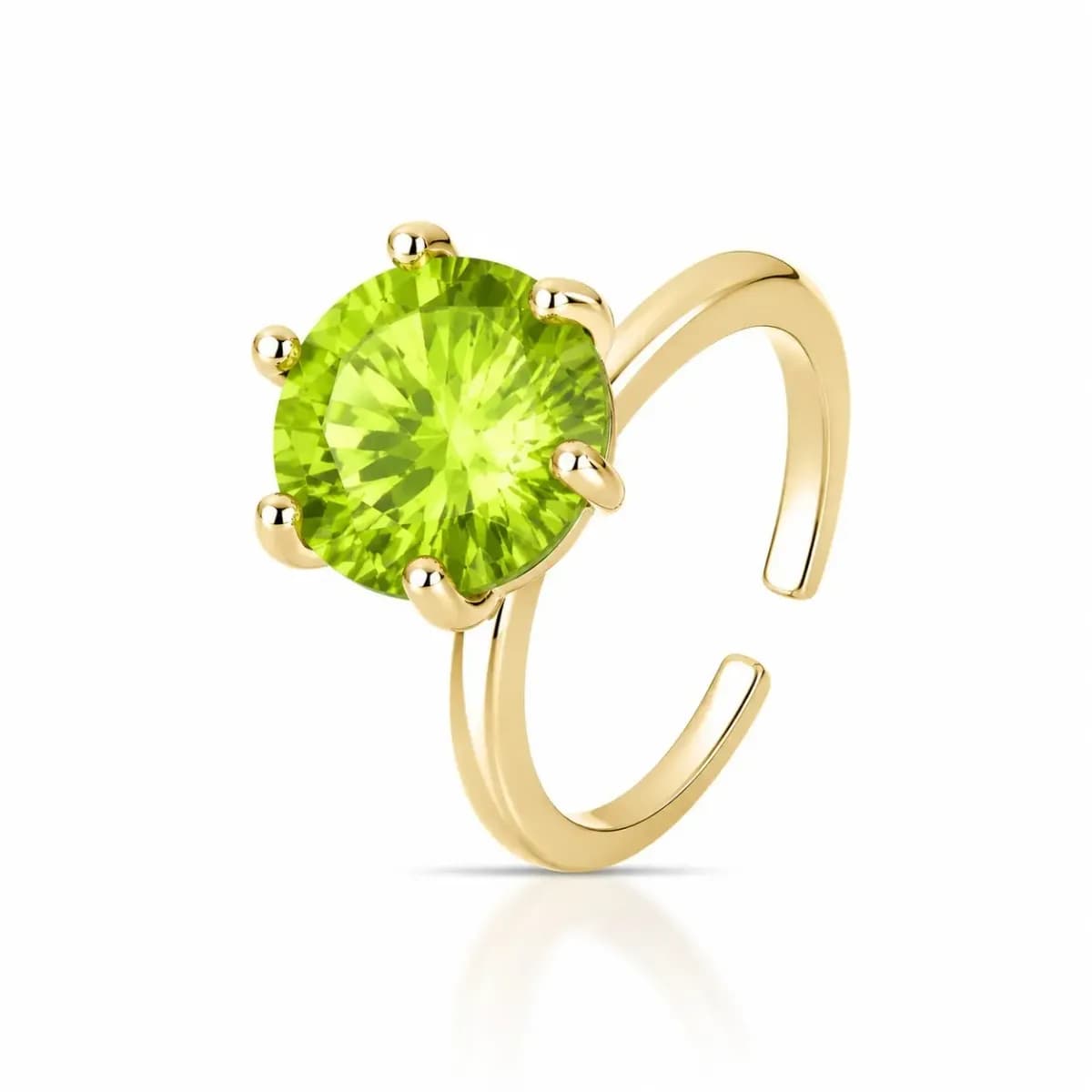 Anel Solitário Princess 11mm com Zircônia e Cravação de 6 Garras – Regulável — Ban. Dourado / Limoncello