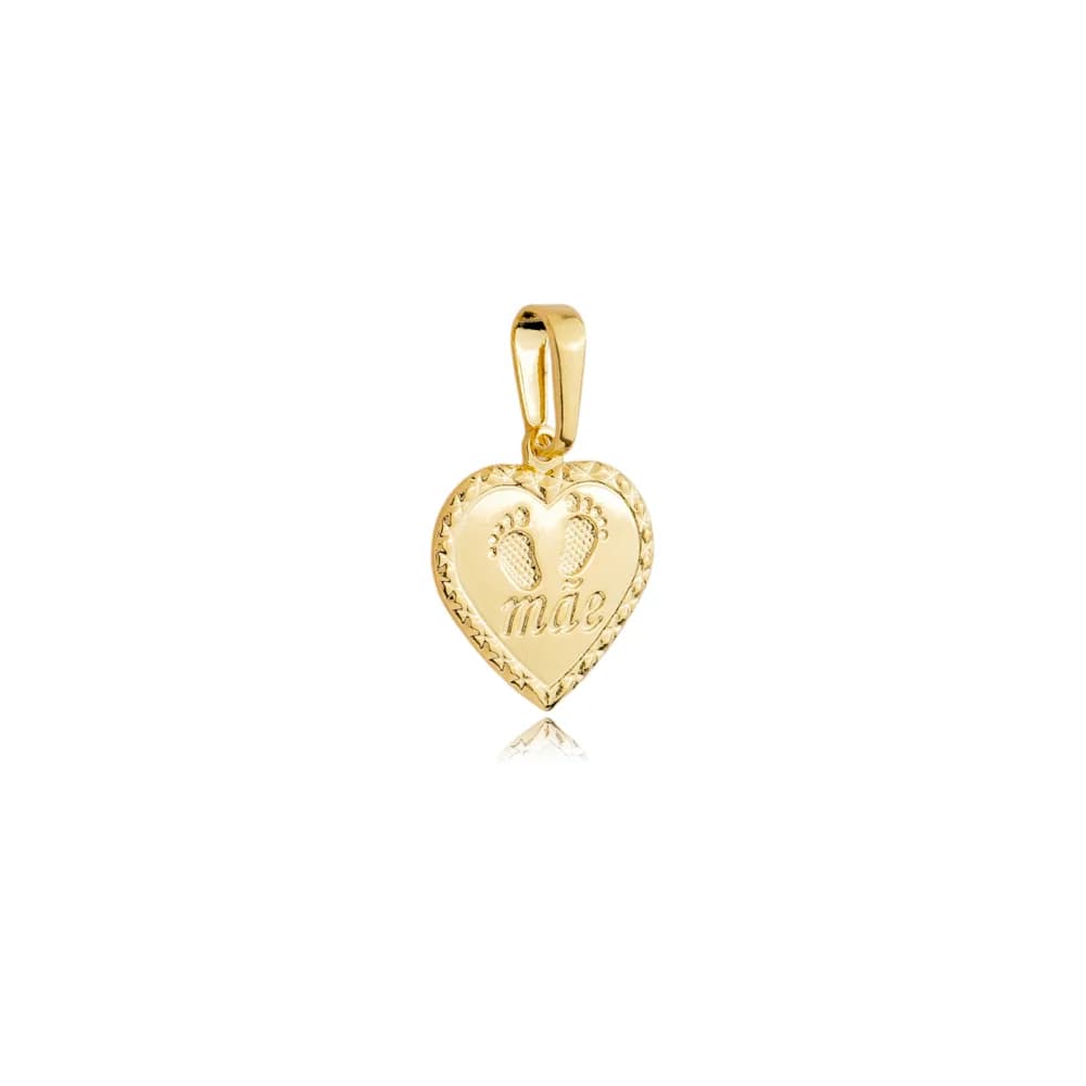 Pingente Coração Mãe com Detalhe de Pézinhos Semijoia Ouro 18K