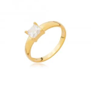 Anel Liso Zircônia Quadrada Semijoia Ouro 18K