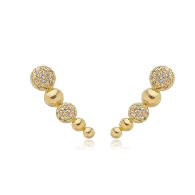Brinco Esferas com Micro Zircônias Semijoia Ouro 18K