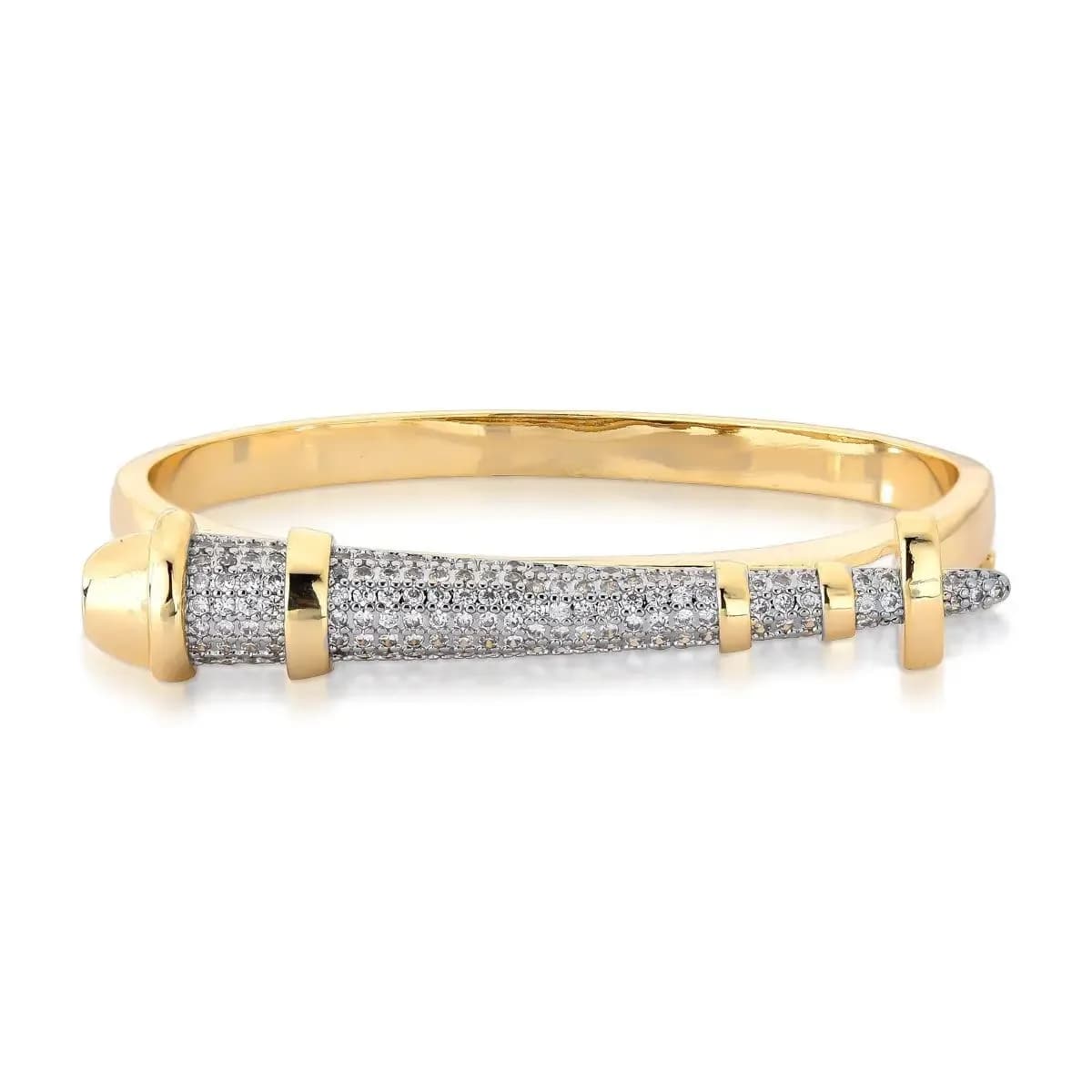 BRACELETE DOIS BANHOS LUXO PREGO CRAVEJADO COM ZIRCÔNIAS