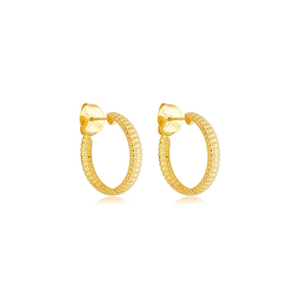 Brinco Argola Texturizada com Riscos Semijoia Ouro 18K