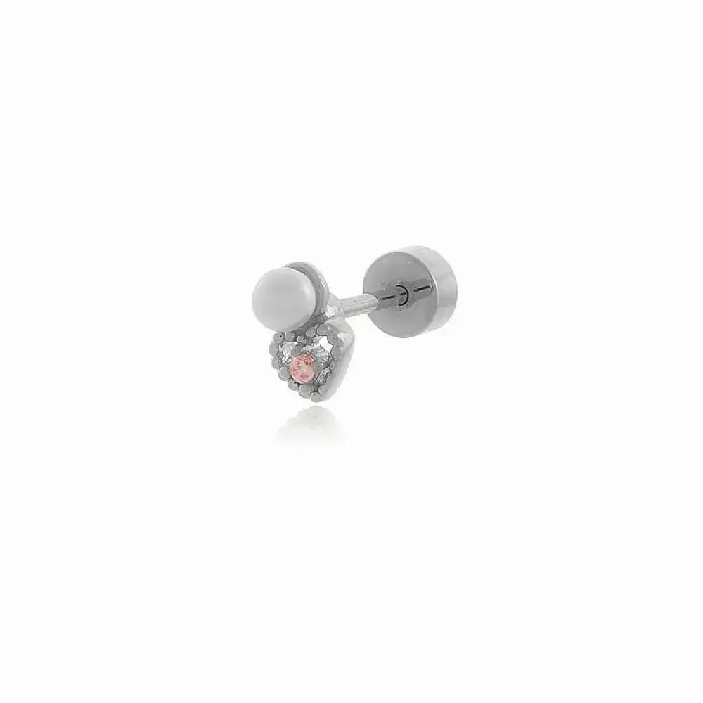 PIERCING FURO LOVE ROSA COM DETALHE EM PÉROLA SHELL EM AÇO CIRÚRGICO