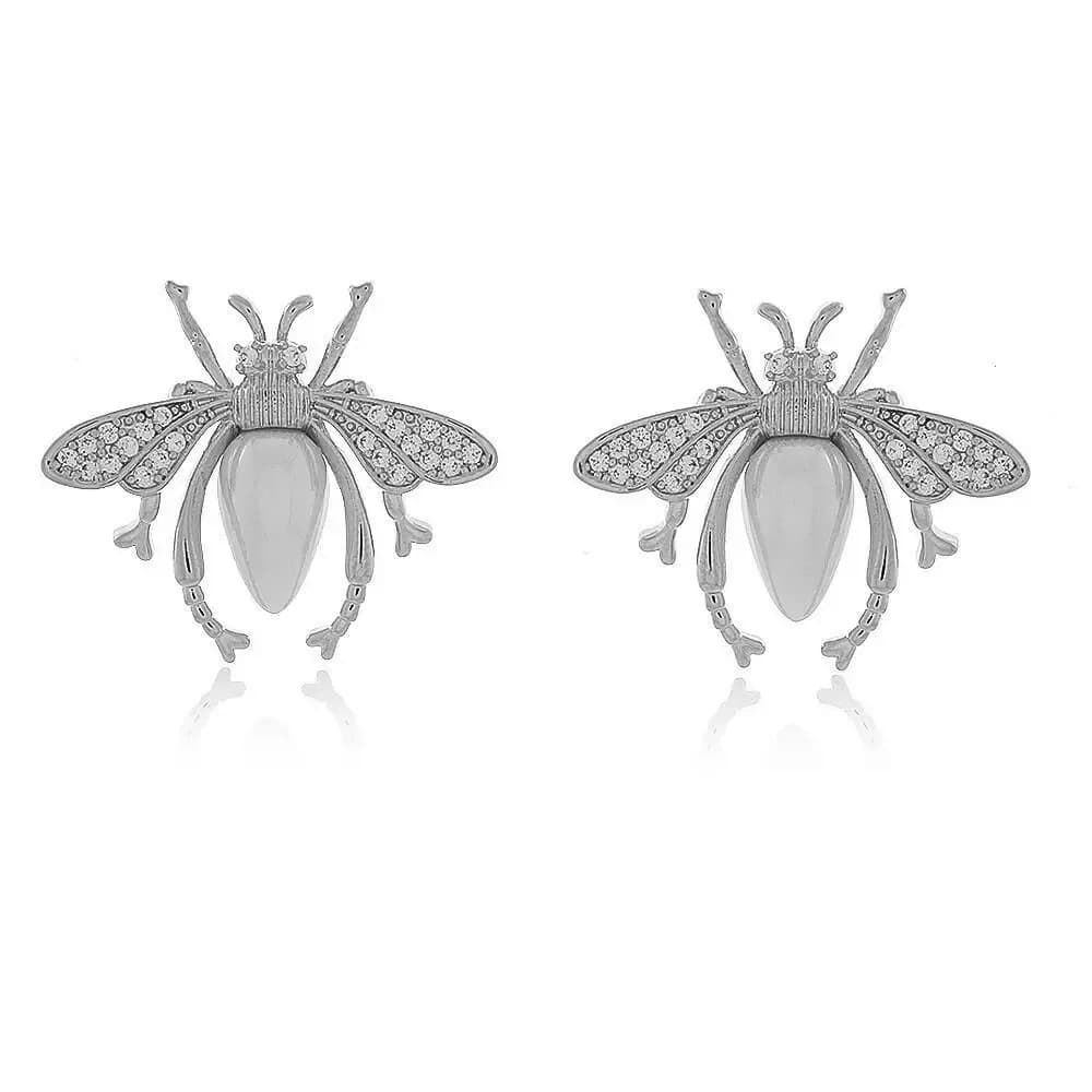 BRINCO WASP CRAVEJADO EM ZIRCÔNIAS COM DETALHE EM PÉROLA SHELL