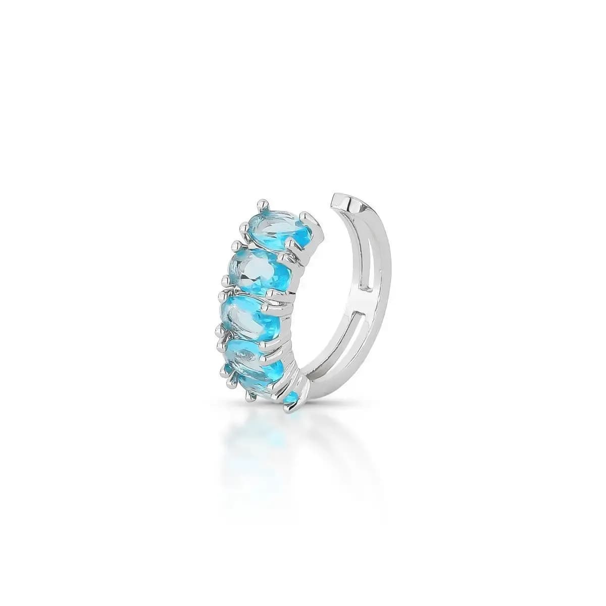 PIERCING FAKE LUXO CRAVEJADO COM ZIRCÔNIAS — Ban. Ródio Branco / Azul Ciano