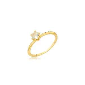 Anel Ponto de Luz Redondo com uma Lateral Cravejada Semijoia Ouro 18K