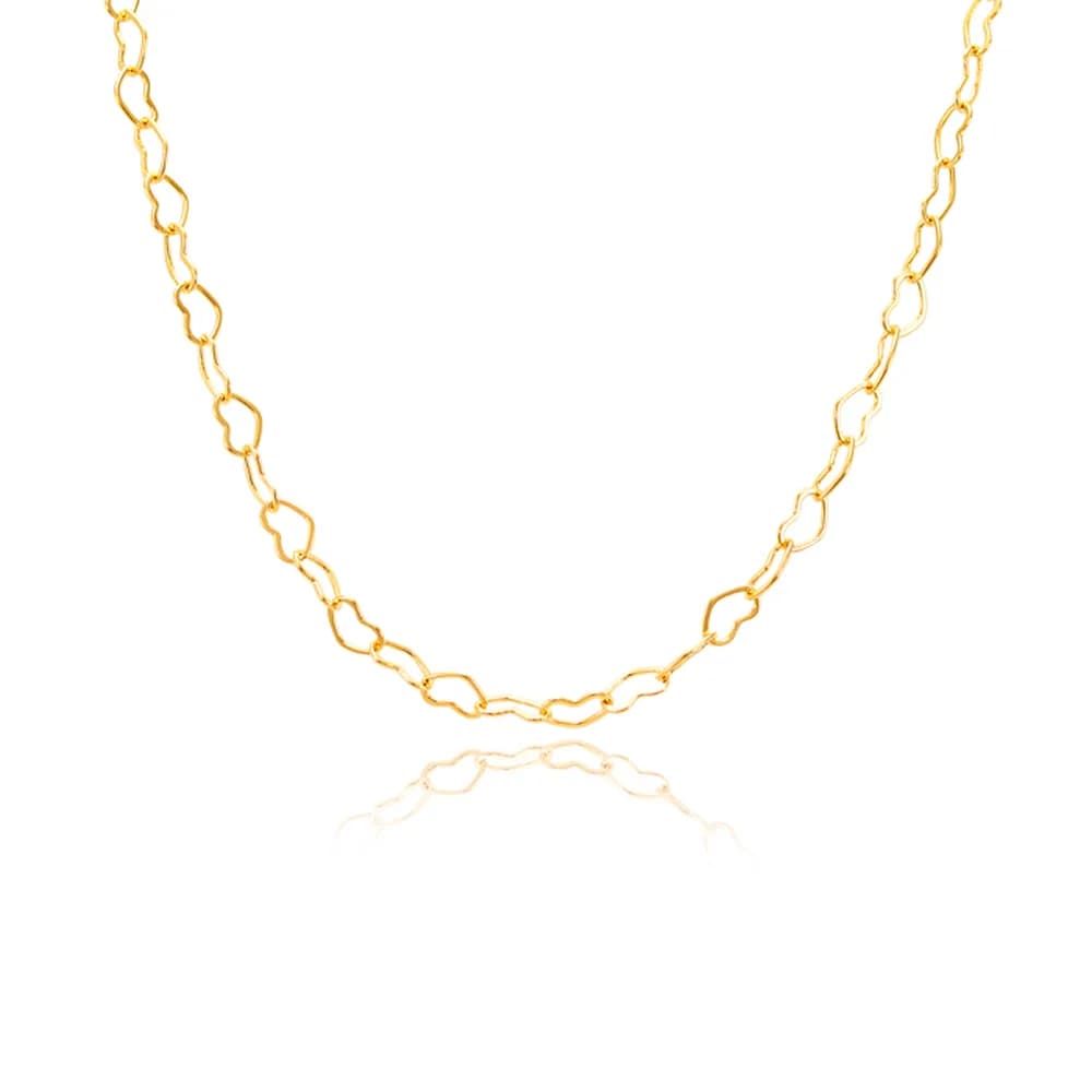 Colar Elos de Coração 50cm Semijoia Ouro 18K