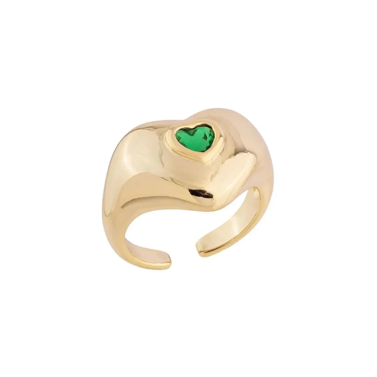 ANEL LISO HEART ZIRCÔNIA ESMERALDA - AJUSTÁVEL