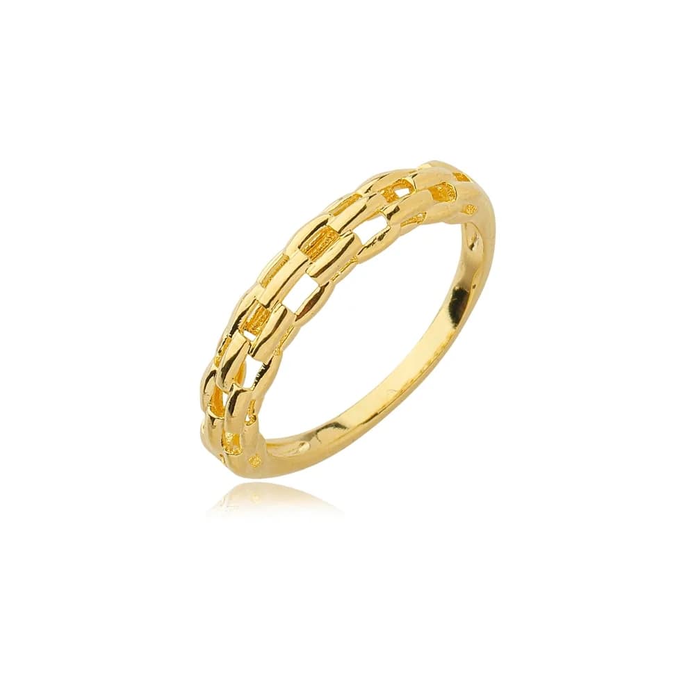 Anel Detalhe de Elos Corrente Semijoia Ouro 18K