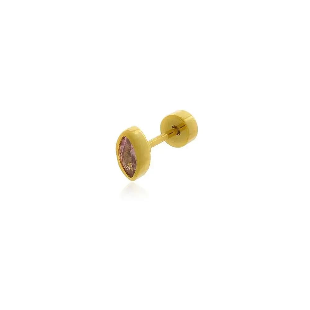 PIERCING FURO OVAL CRAVEJADO NO ROSA EM AÇO CIRURGICO BANHADO