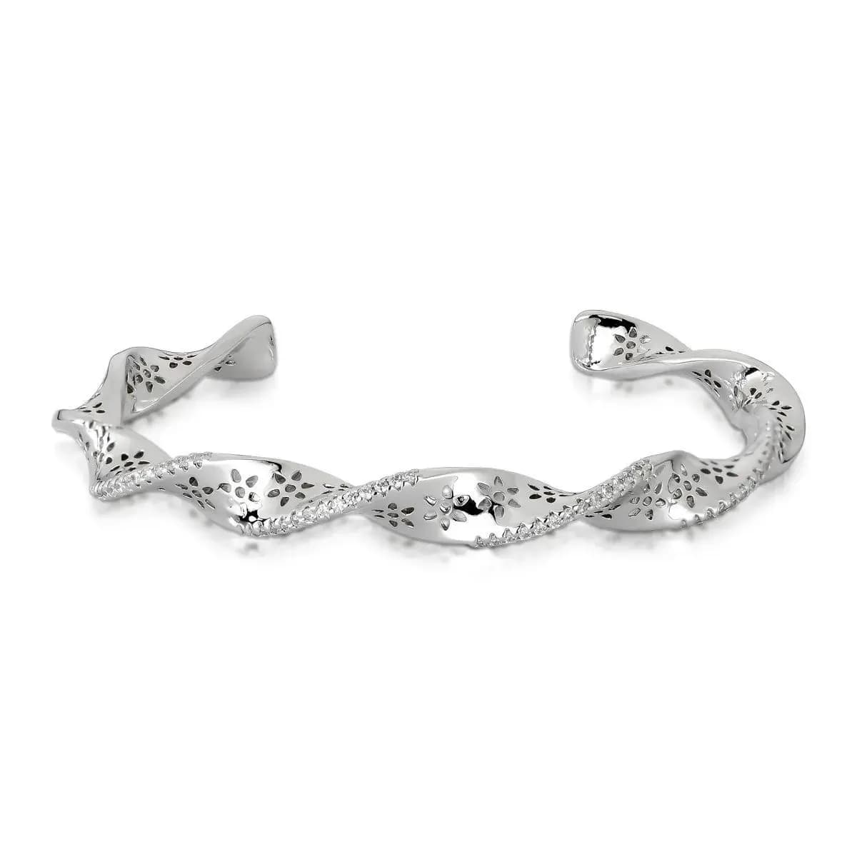 BRACELETE TORCIDO FLOWER CRAVEJADO COM ZIRCÔNIAS