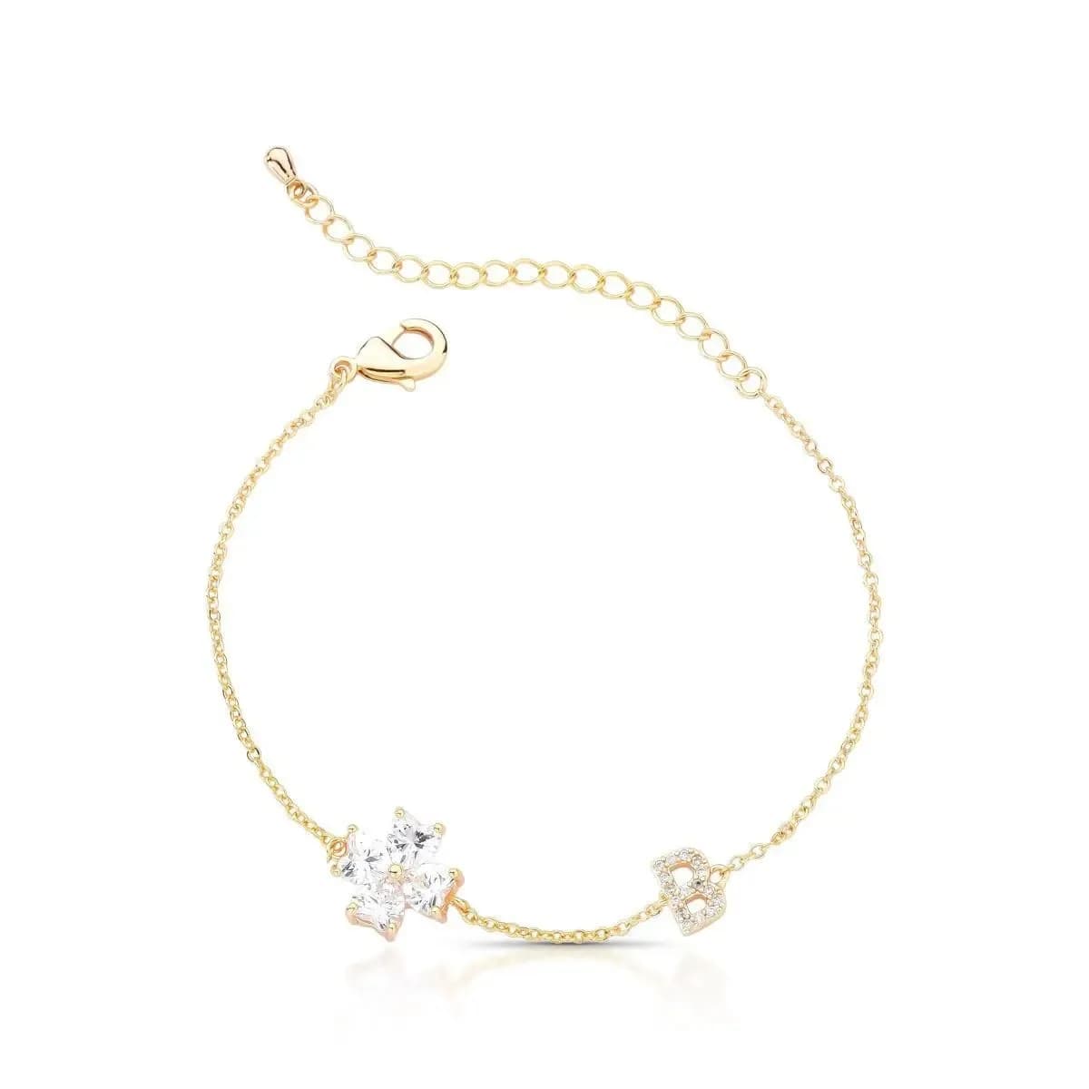 PULSEIRA DELICADA TREVO COM INICIAL CRAVEJADO COM ZIRCÔNIAS