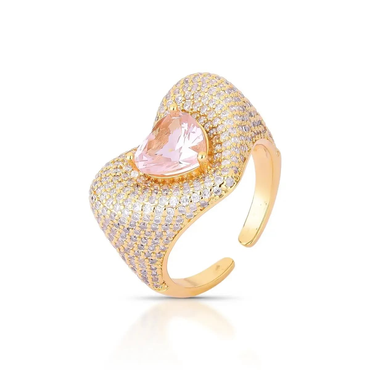 ANEL CORAÇÃO ABAULADO CORAÇÃO CENTRAL — Ban. Dourado / Morganite