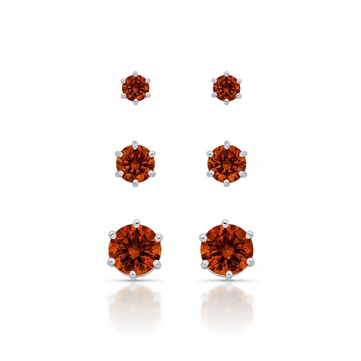 BRINCO TRIO PONTO DE LUZ SEIS GARRAS - PINO EM PRATA 925 — Ban. Ródio Branco / 8 mm + 6 mm + 4 mm / Aperol escuro