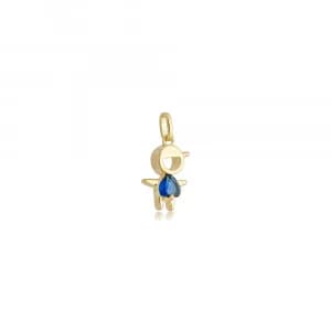 Pingente Menino com Zircônia Coração Azul Royal Semijoia Ouro 18K