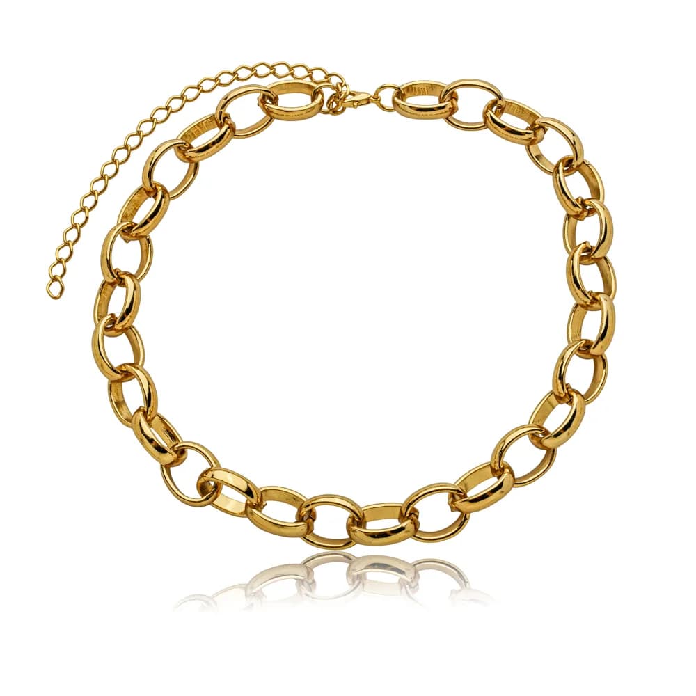 Colar Choker Elos Ovais Semijoia Ouro 18K