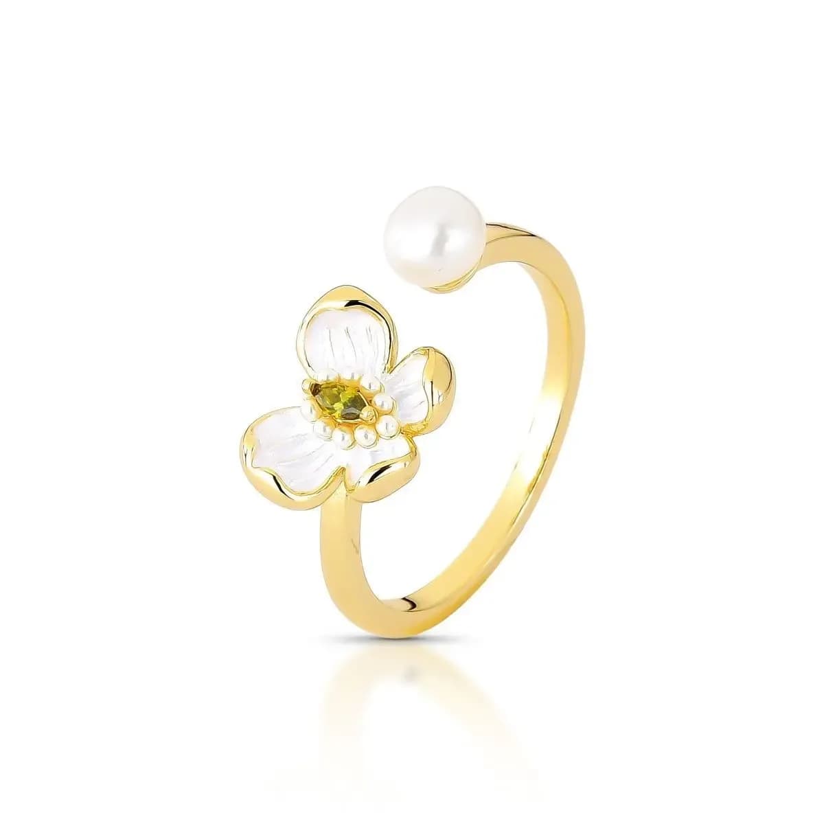 ANEL BORBOLETA ESMALTADA WHITE COM ZIRCÔNIA CENTRAL VERDE MUSGO