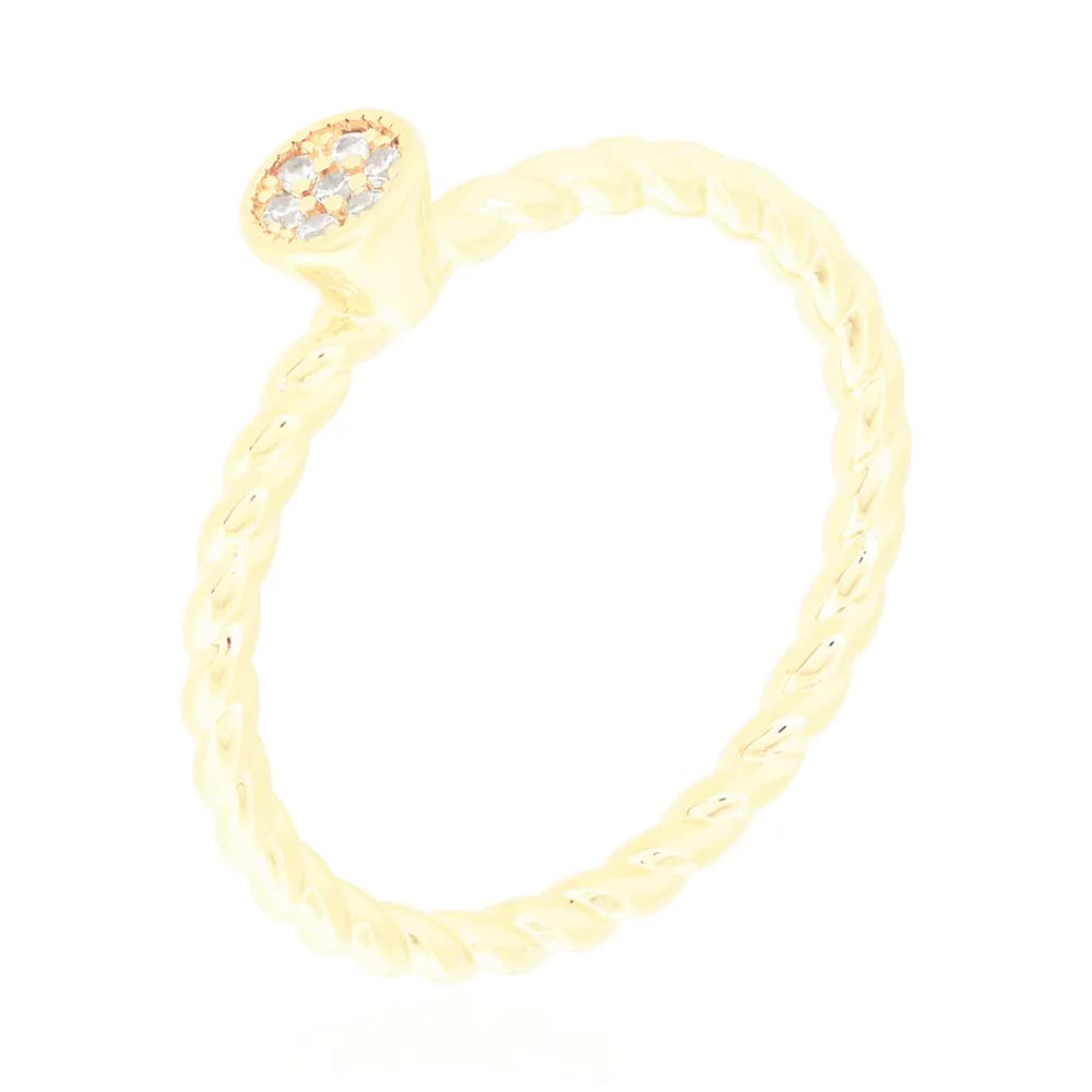 Anel Torcido com Detalhe de Micro Zircônias Semijoia Ouro 18K