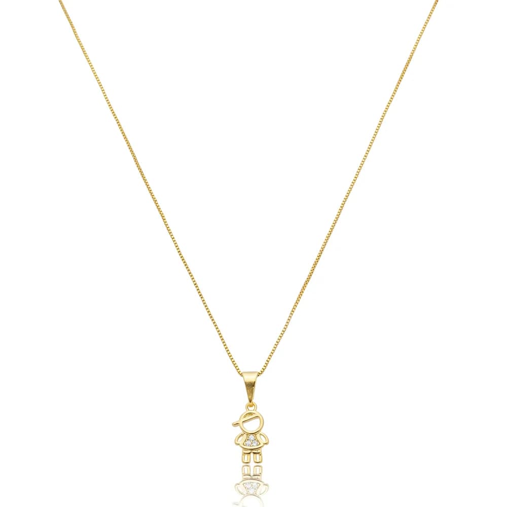 Colar Veneziana 0.6 com Menino Cravejado 50cm Semijoia Ouro 18K