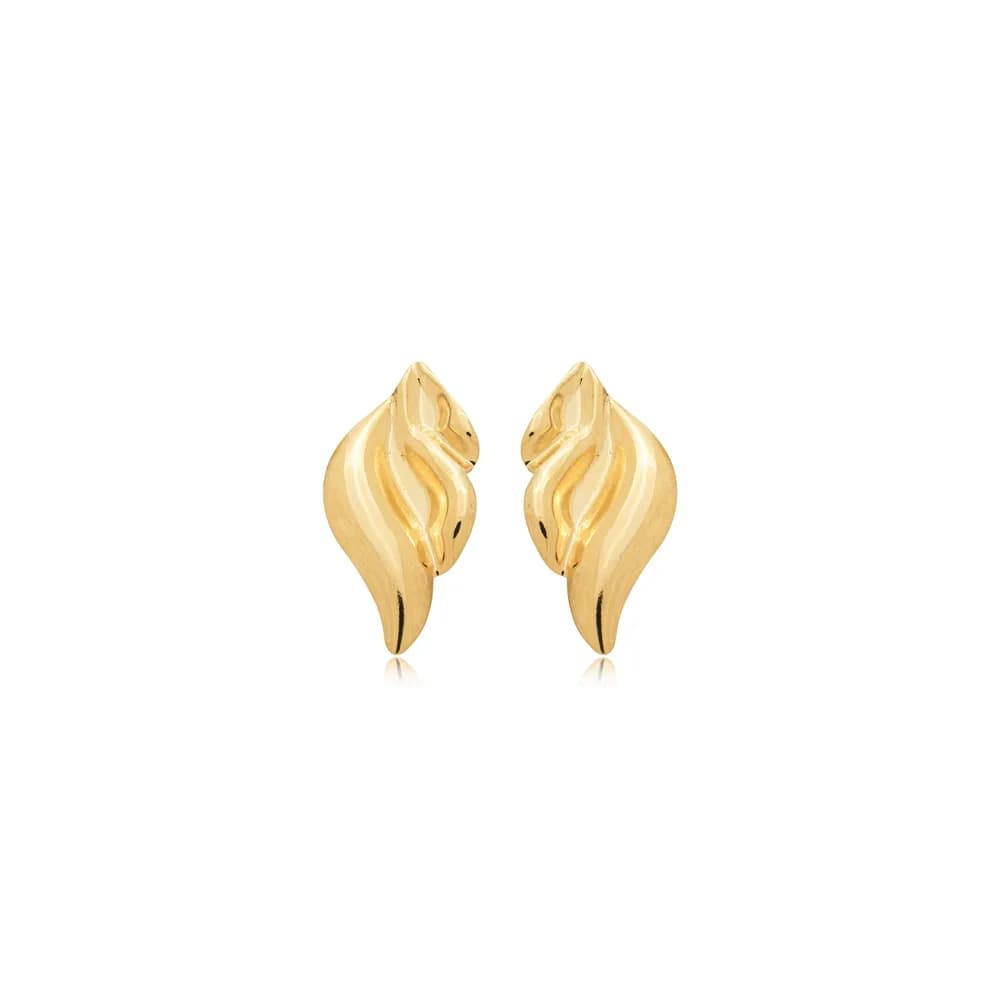 Brinco Detalhe Gomos Orgânicos Semijoia Ouro 18K